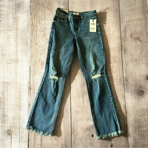 Oat New York High Rise Relaxed Straight Fringe Hem Jeans